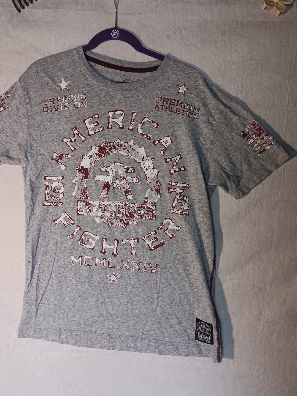 American Fighter Grey Short Sleeve Graphic Tee with Red Distressed Logo